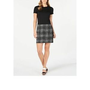 Calvin Klein womens black plaid shirt sleeve shirt sheath dress